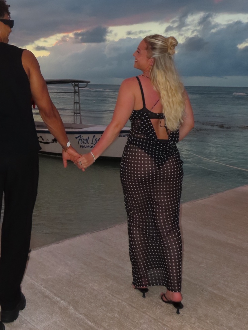 White Fox Boutique Black Sheer Polka Dot Backless Maxi Dress - Picture 2 of 2
